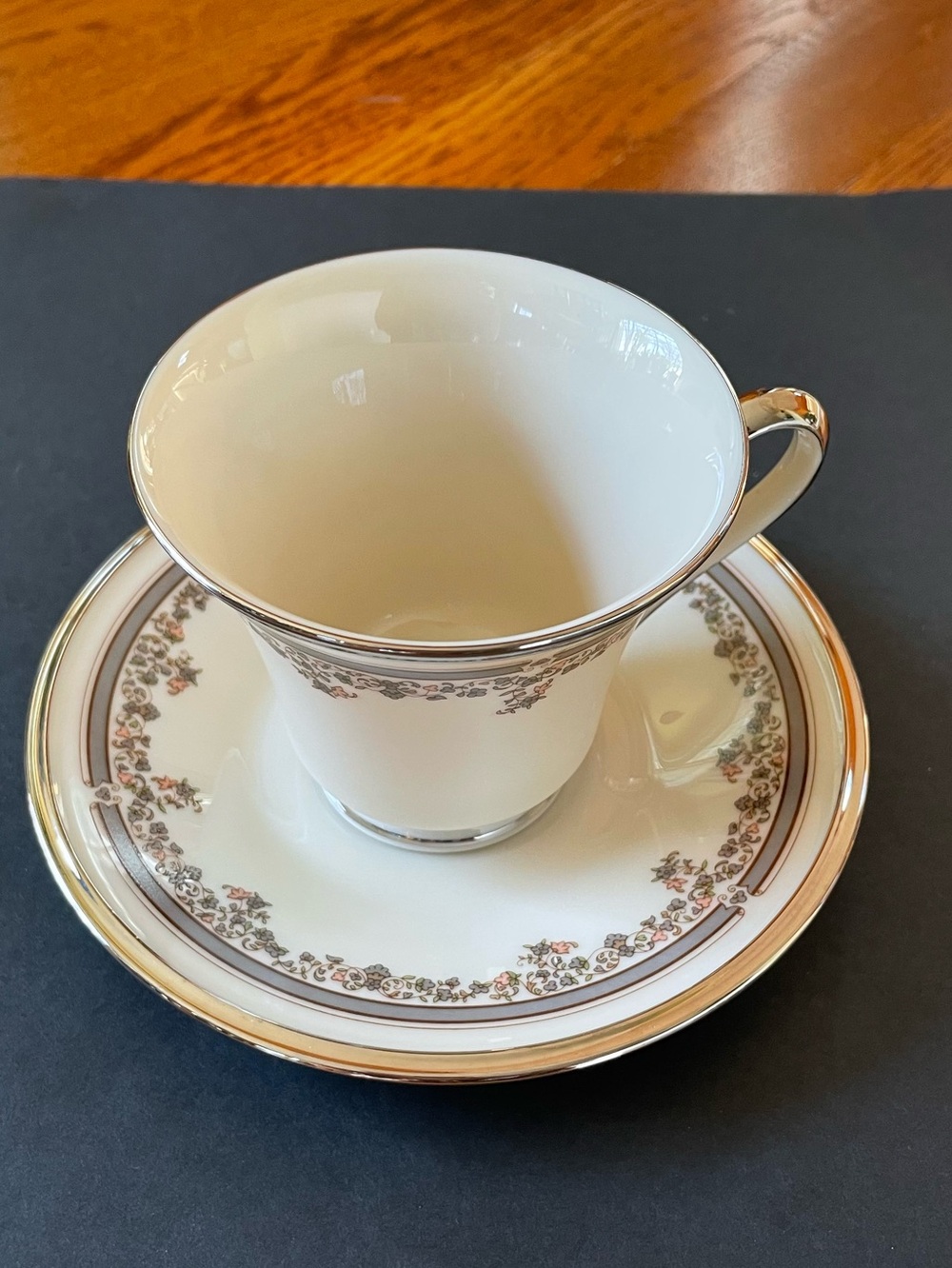 Vtg Lenox china Lace point Ivory cup and saucer.
